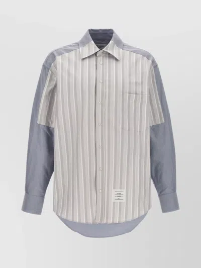 Thom Browne Striped Pattern Shirt With Curved Hem In Gray