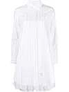 Thom Browne Striped Pleat-detail Shirtdress In White