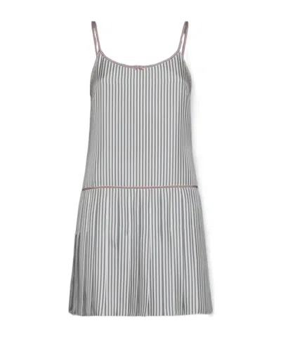 Thom Browne Striped Pleated Minidress In Gray