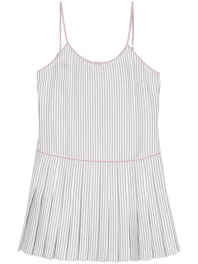 THOM BROWNE STRIPED PLEATED MINIDRESS
