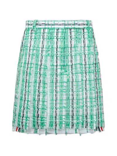Thom Browne Striped Pleated Skirt In Gray