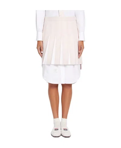 Thom Browne Striped Pleated Skirt In White