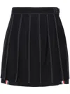 Thom Browne Striped Pleated Wool Miniskirt In Blue