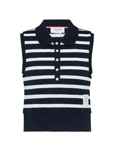 Thom Browne Striped Polo In Blue