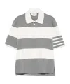 Thom Browne Short-sleeved Polo Shirt With Horizontal Stripes And Classic Collar In Gray