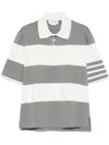 Thom Browne Short-sleeved Polo Shirt With Horizontal Stripes And Classic Collar In Grey