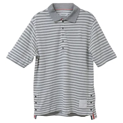 Thom Browne Striped Polo Shirt In Grey Cotton