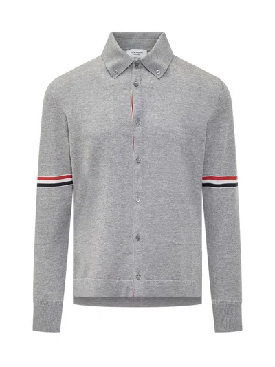 Thom Browne Striped Polo Shirt In Virgin Wool In Gray