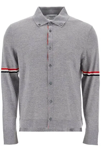 Thom Browne Striped Polo Shirt In Virgin Wool In Grey