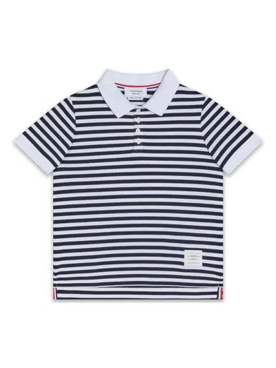 Thom Browne Kids' Striped Polo T-shirt In Blue