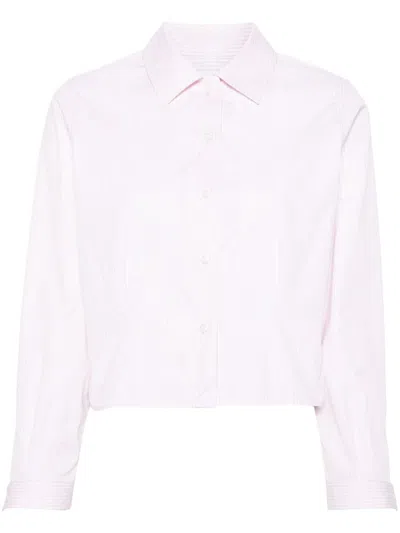 Thom Browne Striped Poplin Cropped Shirt In Light Pink