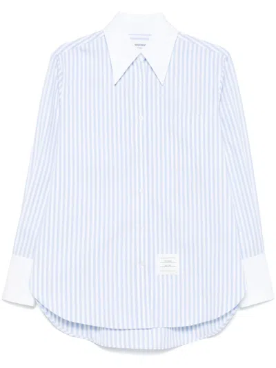 Thom Browne Gestreiftes Hemd Aus Popeline In Blau