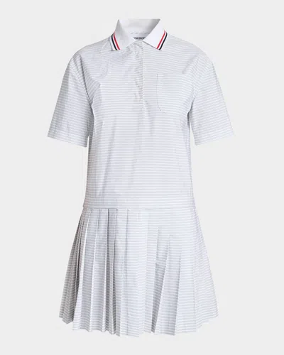Thom Browne Striped Poplin Short-sleeve Mini Polo Shirtdress In White