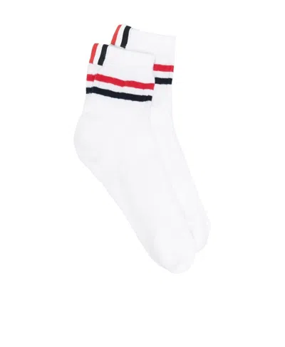 Thom Browne Striped Rib-knit Socks In White