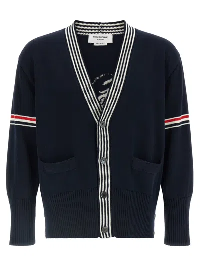 Thom Browne Striped Ribbed Cotton Cardigan In Blue