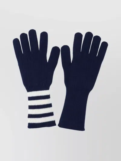Thom Browne Striped Ribbed Cuffs Gloves In Blue