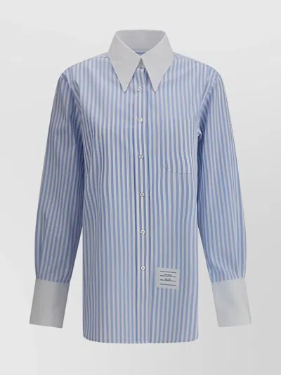 Thom Browne Striped Ribbed Shirt With Welt Pocket Detail In Light Blue