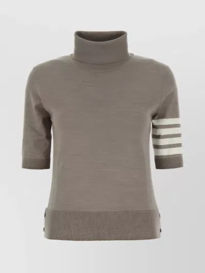 Thom Browne Striped Roll Neck Wool Knit In Brown