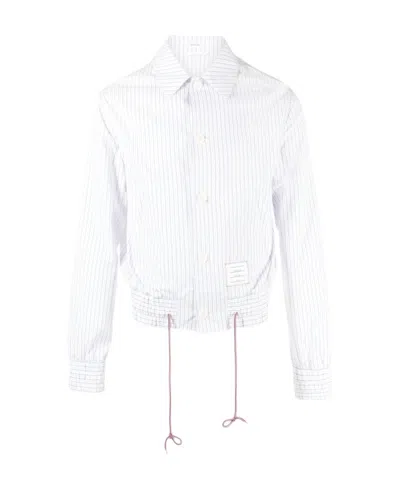 Thom Browne Striped Seersucker Shirt Jacket In White