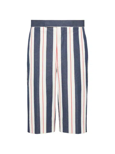 Thom Browne Striped Seersucker Shorts In Green
