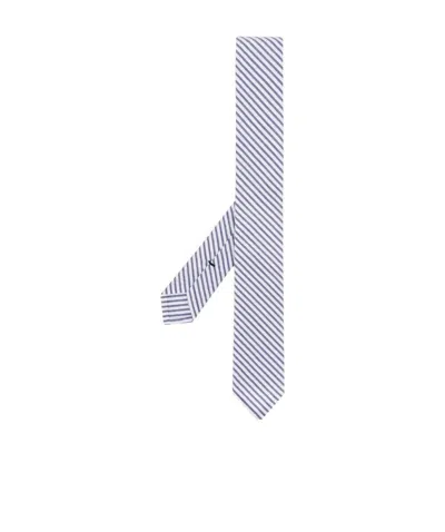 Thom Browne Striped Seersucker Tie In White