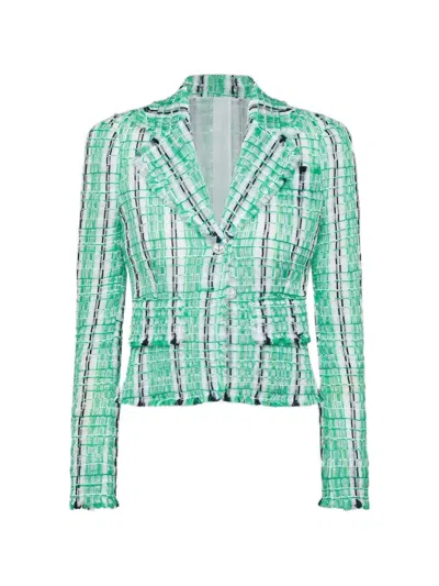 Thom Browne Striped Sheer Tweed Jacket In Green