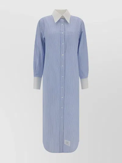 Thom Browne Striped Shirt Dress Side Slits In Blue