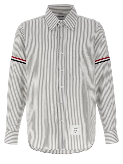 Thom Browne Vertical Stripe Button-down Shirt With Rwb Detail In Multi