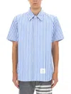 Thom Browne Vertical Striped Short Sleeve Shirt In Multi