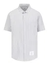 Thom Browne Striped Cotton Shirt In Silver