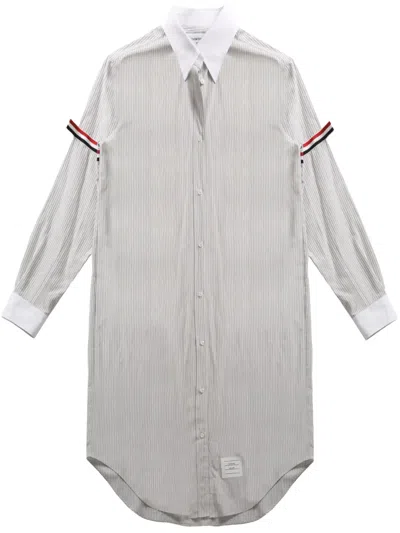 Thom Browne Striped Shirtdress In グレー