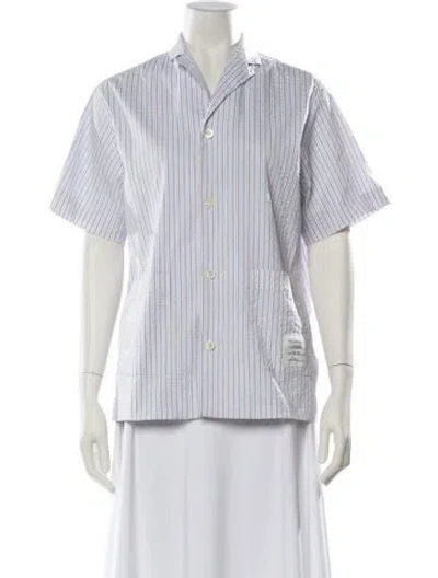 Pre-owned Thom Browne Striped Short Sleeve Button-up Top In Blue