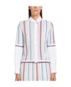 Thom Browne Striped Short-sleeve Knitted Cardigan In White