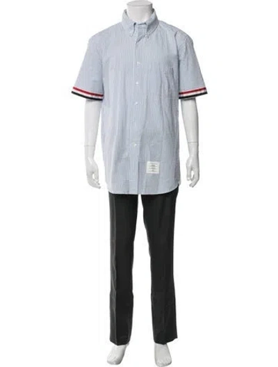 Pre-owned Thom Browne Striped Short Sleeve Dress Shirt In Blue