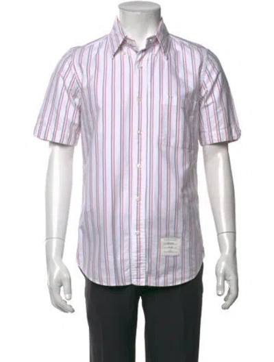 Pre-owned Thom Browne Striped Short Sleeve Dress Shirt In Blue