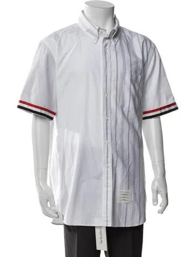 Pre-owned Thom Browne Striped Short Sleeve Dress Shirt In White