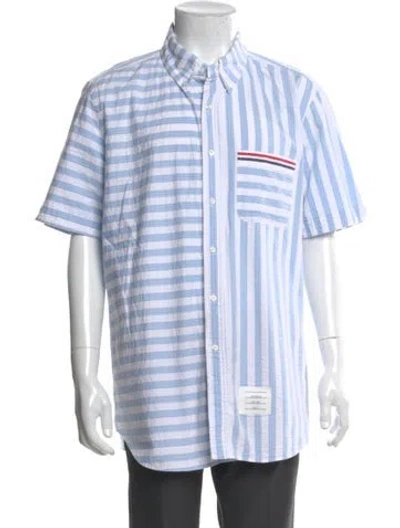 Pre-owned Thom Browne Striped Short Sleeve Shirt In Blue