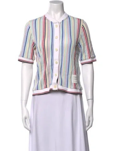 Pre-owned Thom Browne Striped Short Sleeve Top In White