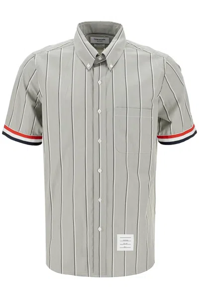 Thom Browne Striped Short-sleeved Shirt In Gray