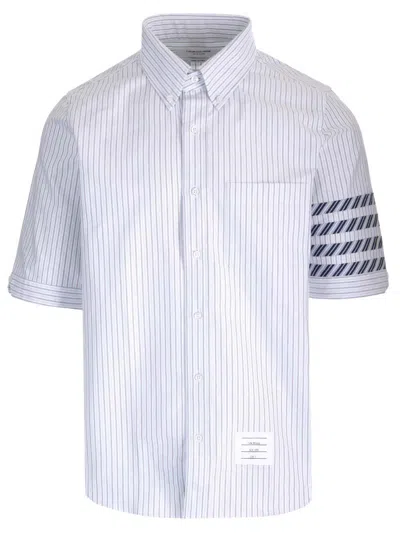 Thom Browne Striped Short-sleeved Shirt In Mediumblue