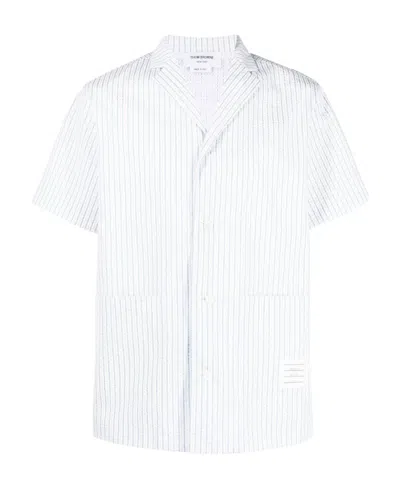 Thom Browne Striped Short-sleeved Shirt In White