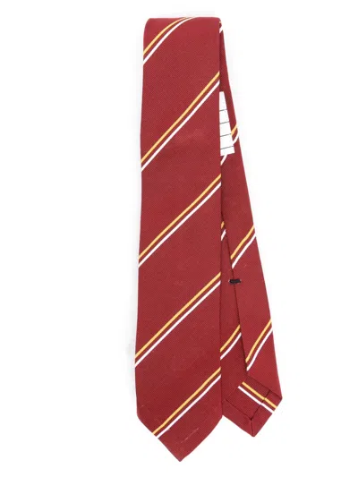 Thom Browne Striped Silk-blend Tie In Red