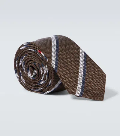 Thom Browne Striped Silk Tie In Brown