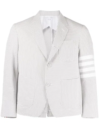 Thom Browne Striped Cotton Seersucker Jacket In White