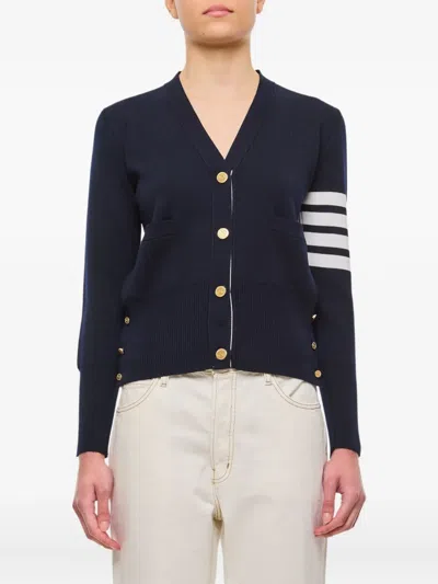 Thom Browne Striped-sleeve Button Cardigan In Blue