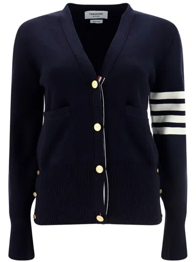Thom Browne Striped Sleeve Cardigan In Blue