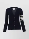 THOM BROWNE STRIPED SLEEVE CASHMERE CARDIGAN WITH CONTRAST TRIM