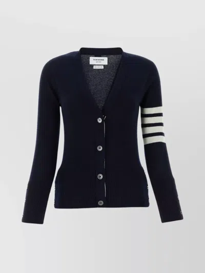 Thom Browne Striped Sleeve Cashmere Cardigan With Contrast Trim In Black