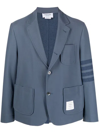 Thom Browne Striped-sleeve Cotton Blazer In Blue