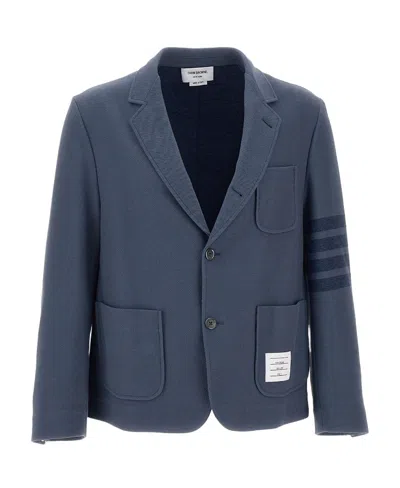 Thom Browne Striped-sleeve Cotton Blazer In Blue